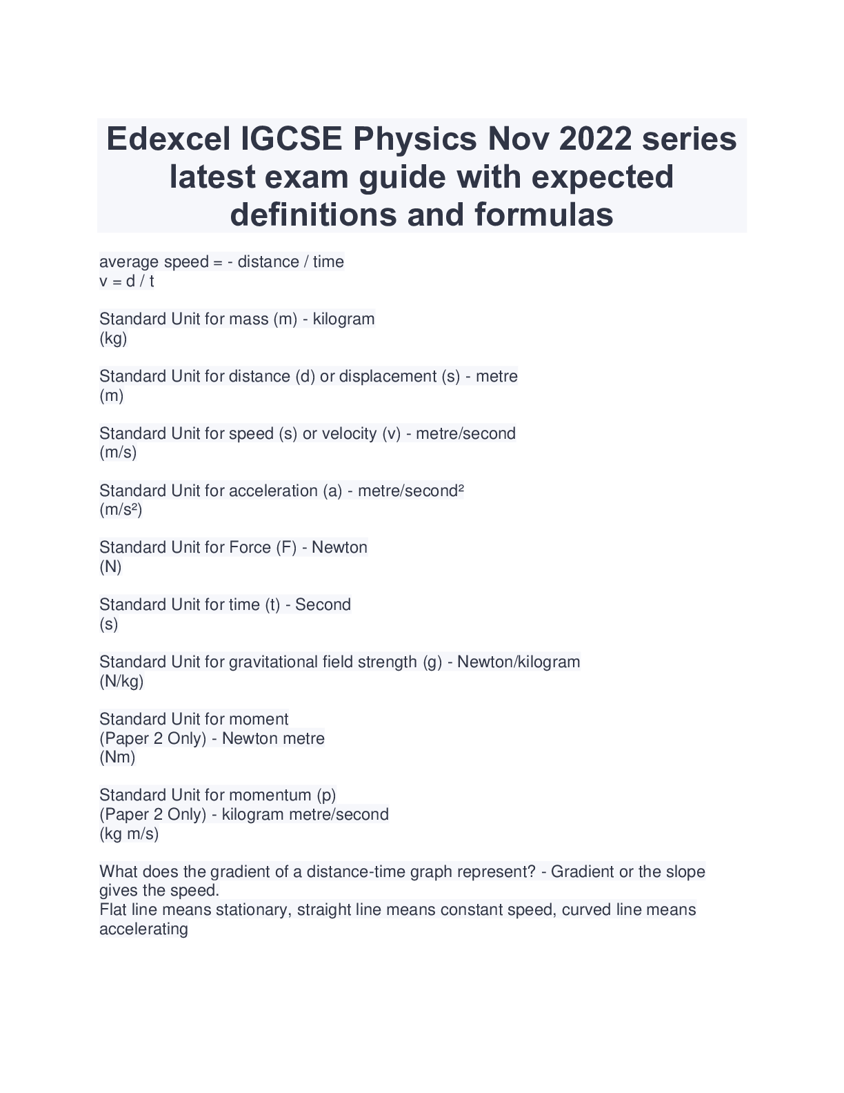 Edexcel IGCSE Physics Nov 2022 series latest exam guide with expected